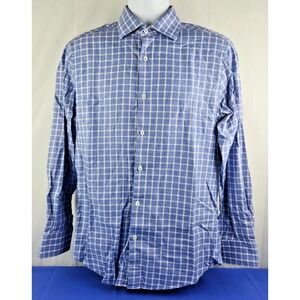Vtg Bugatchi Uomo Men's 16½ 34/35 Shirt Button Front Blue Plaid Long Sleeve